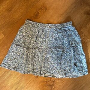 Pink Rose Blue and White Mini Skater Skirt